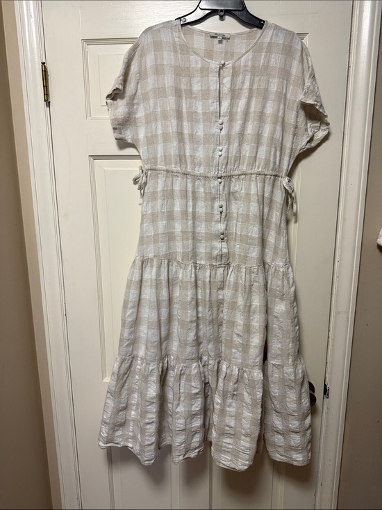 Madewell Dresses & Skirts - Madewell Neutral Plaid Button-Neck Linen Dress